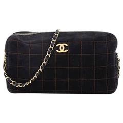 Chanel Vintage Chocolate Bar Camera Bag Quilted Suede