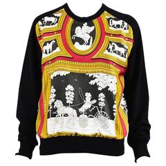Hermes Black Knit Silk Printed Panel Pullover Sweater SZ 40 8