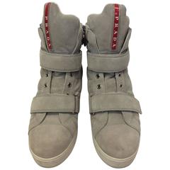 Prada Grey Suede Zipped Platform Sneakers