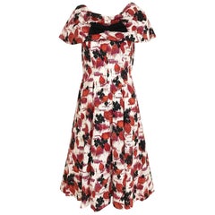 1950s Red and Black floral print cotton dress