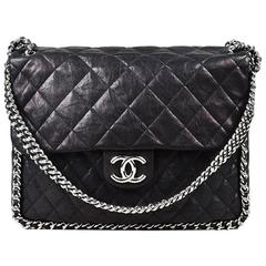 Chanel Black Quilted Leather Maxi "Chain Around" Flap Shoulder Bag