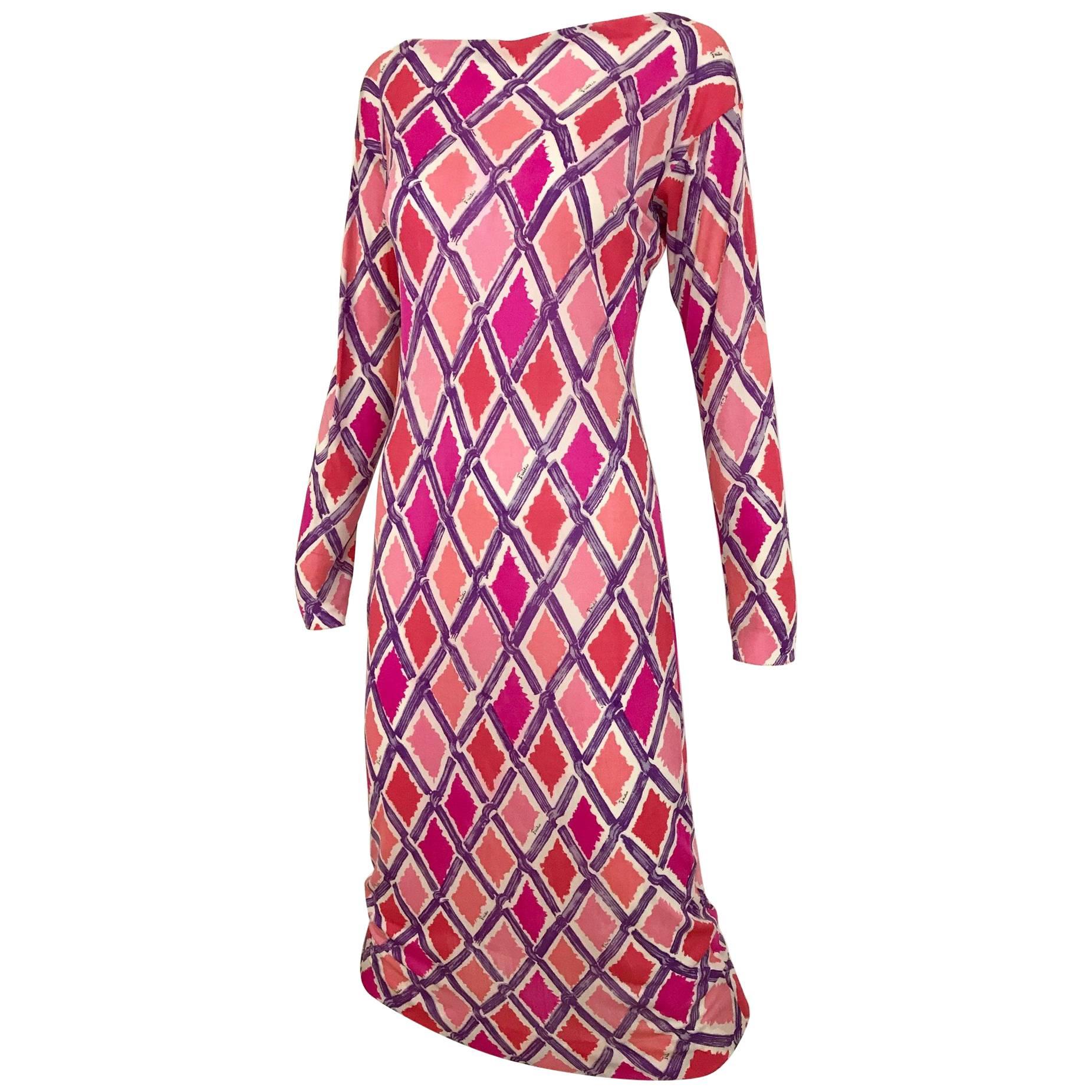 1960s Emilio Pucci Pink and Purple Geometric Print Jersey vintage day dress