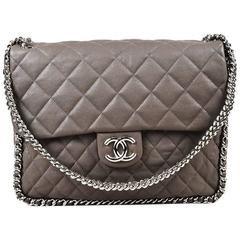 Chanel Taupe Quilted Leather "Maxi Chain Around Flap" Bag 4