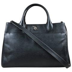 Chanel Black Grained Leather Silver Tone 'CC' "Executive Cerf" Tote Bag