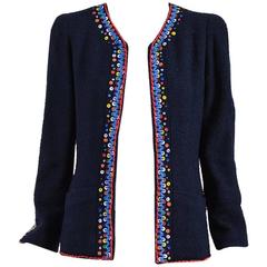 Vintage Chanel Boutique 97A Navy Multicolor Wool Dot Trim Jacket SZ 40