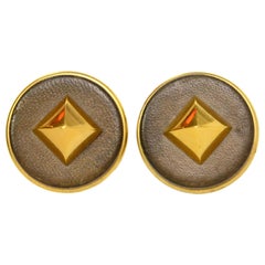 Hermes Gold & Leather Medor Clip On Earrings