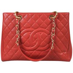 Chanel Red Caviar Leather Quilted 'CC' GST "Grand Shopping Tote" Bag 6