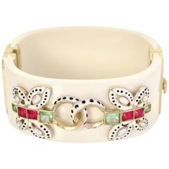 Chanel Ivory Resin and Glass CC Butterfly Cuff Bracelet 4
