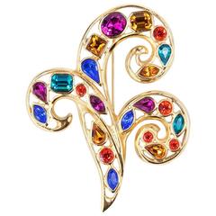 Vintage 80s YSL Rive Gauche Goldie Flourish Brooch with Many Colors