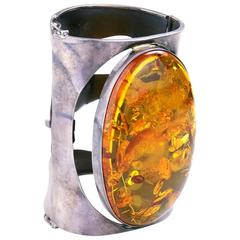 Huge Natural Baltic Amber Sterling Cuff