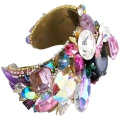 Vintage 70s Wendy Gell Assemblage crystal Cuff Bracelet
