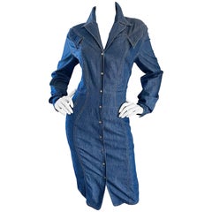 Vintage Thierry Mugler Denim Blue Jean 1980s Avant Garde Bodycon 80s Dress