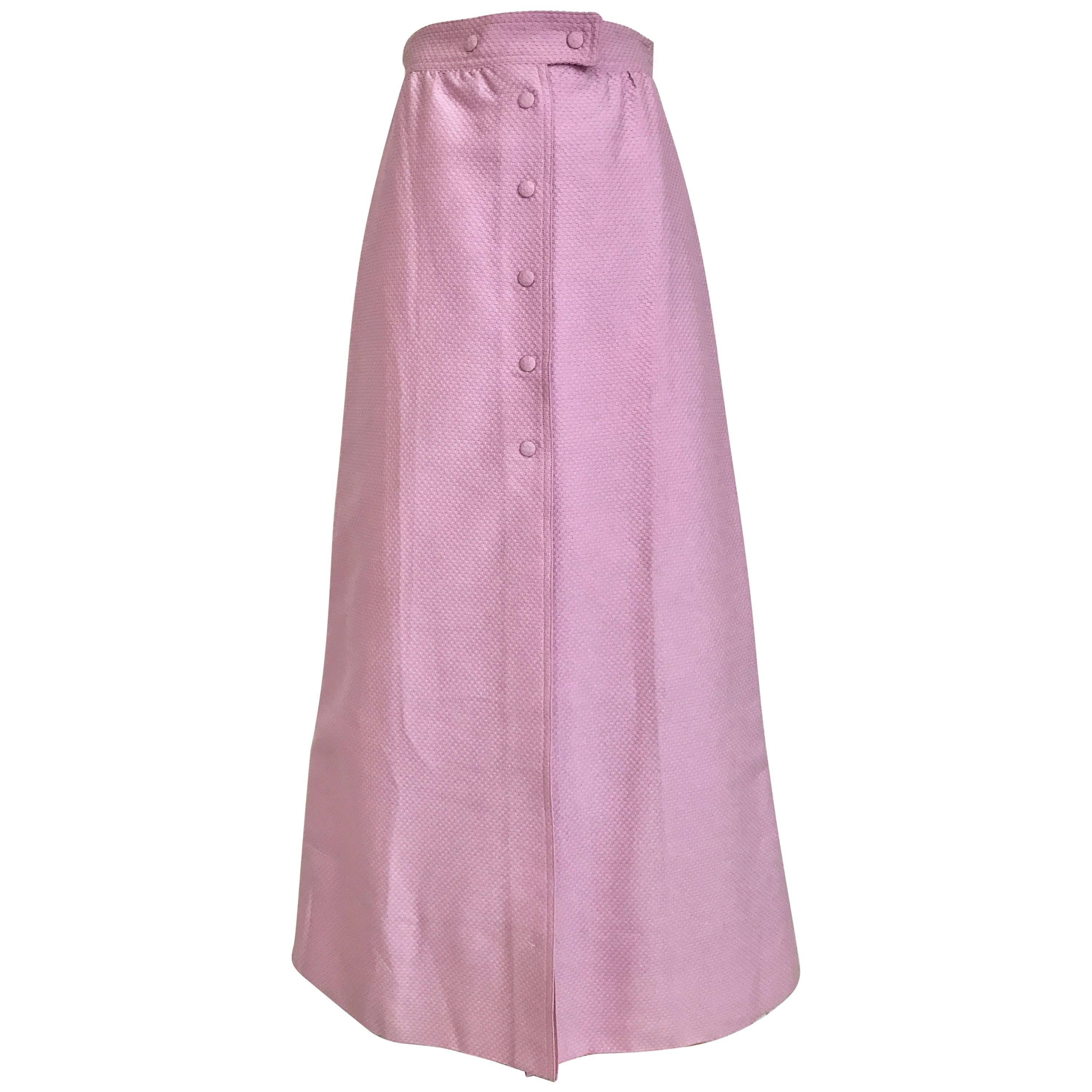 1970s Courrege Pink A Line Maxi Cotton Skirt