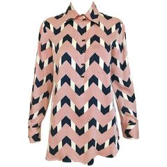 Vintage Giorgio Armani Red and Blue Chevron Print Silk Blouse