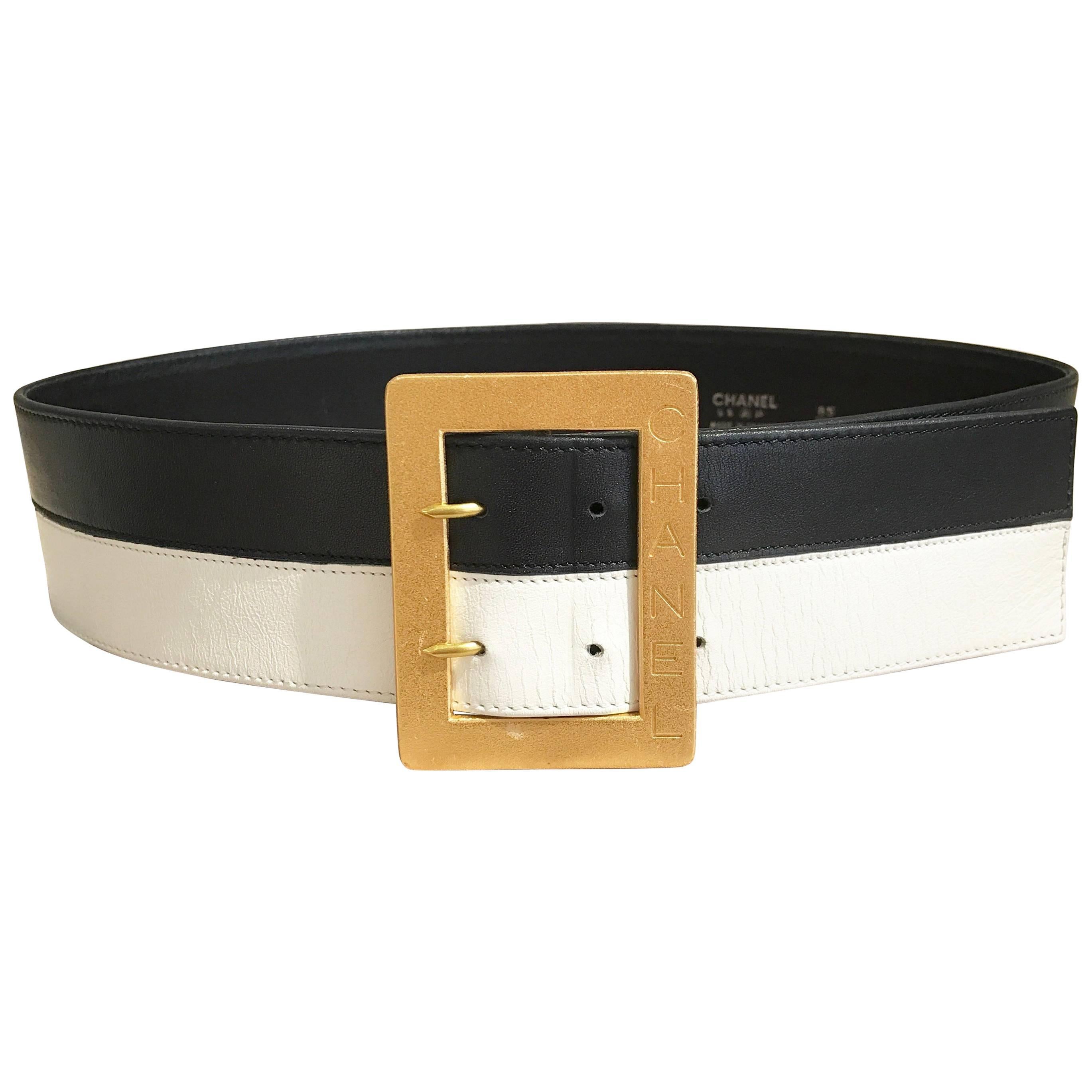 1980s CHANEL Black and White Leather Belt