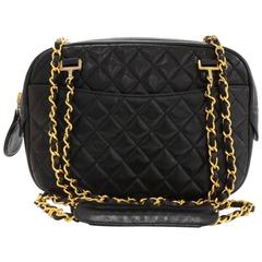 Retro Chanel 9" Black Quilted Leather Shoulder Tote Bag