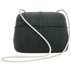 Vintage Chanel Butt Gray Cotton Case Shoulder Pochette Bag
