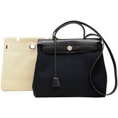 Hermes Herbag PM 2 in 1 Canvas Black  Leather Shoulder Bag