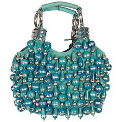 CHLOE Turquoise Canvas Beaded BRACELET BAG