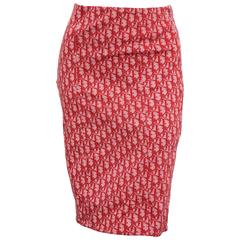 Christian Dior by John Galliano Red Trotter Logo Pencil Skirt 