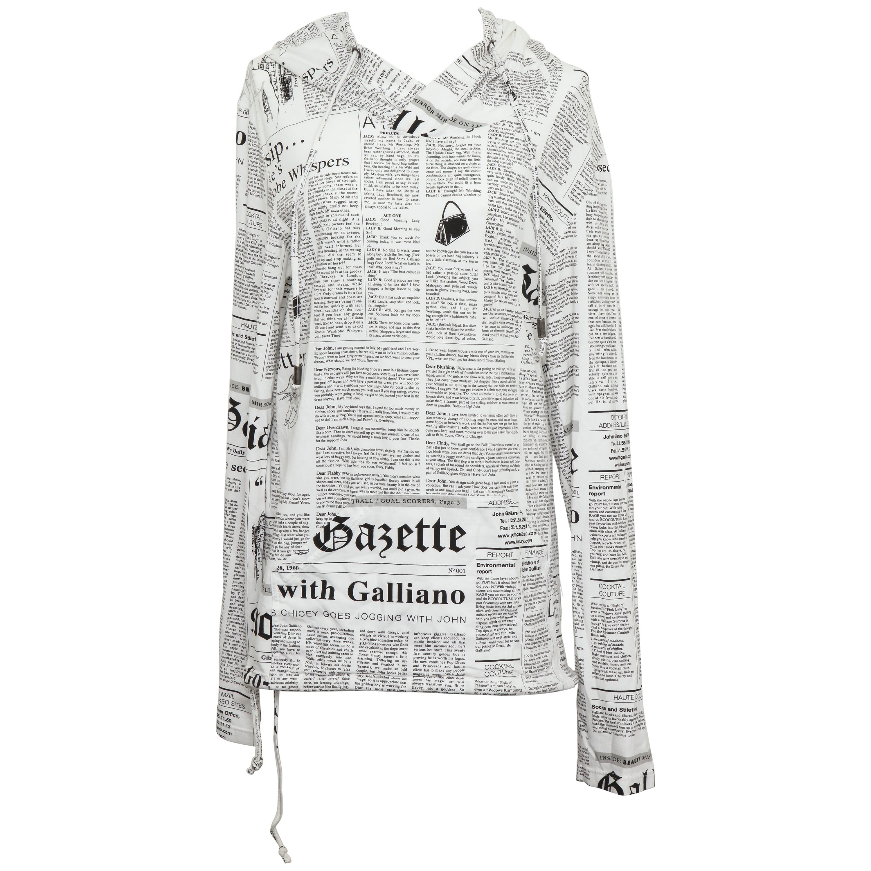 Galliano Gazette rits jas vintage John Galliano krant print hoodie graffiti print hoodie Galliano krant sweatshirt hoodie Kleding Dameskleding Hoodies & Sweatshirts Hoodies 