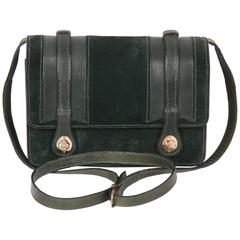 GUCCI VINTAGE Green Suede & Leather CROSSBODY BAG 5