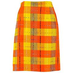 Vintage Christian Lacroix Yellow Orange Woolen Checkered Pencil Skirt SZ 40