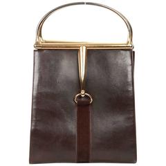 GUCCI Vintage Brown Leather HORSEBIT HANDLES TOTE Bag 9