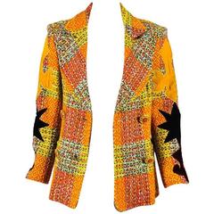 Vintage Christian LaCroix Orange Multi Tweed Velvet Trim Patchwork Jacket SZ 40