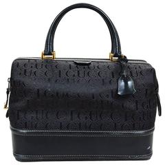 Vintage Gucci Black Canvas Leather Trim Logo Printed Fold In Top Handle Bag 10
