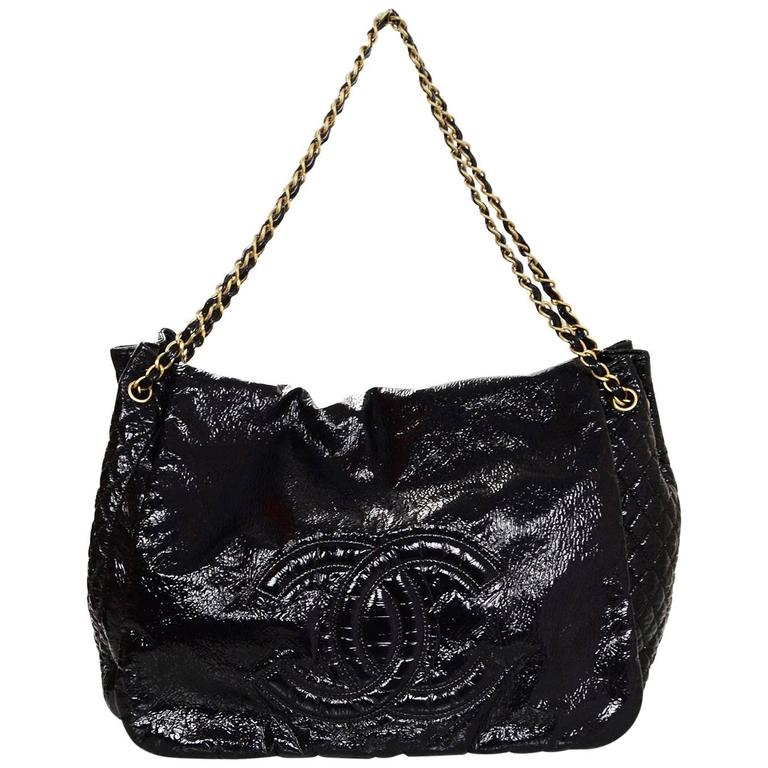 Chanel Black Vinyl XL Rock and Chain Accordion Bag For Sale at