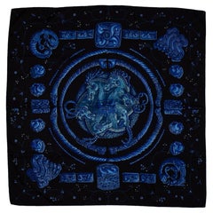 Hermes Schwarz/Blau Ors Nomades Seidenschal 90cm