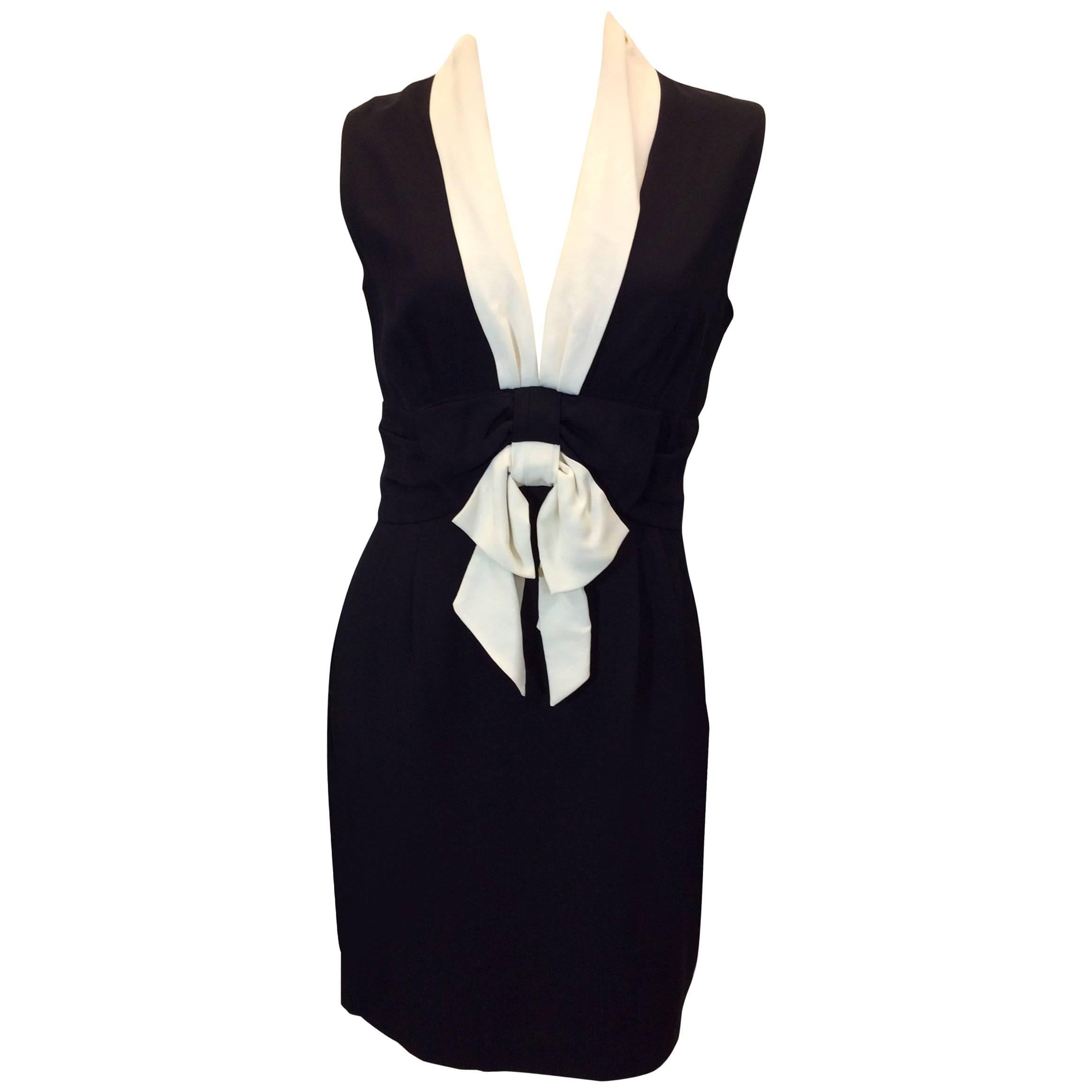 Moschino Black Sheath Dress with White Bow Detail For Sale