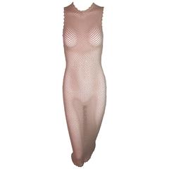 1990's D&G by Dolce & Gabbana Nude Fishnet Mesh Wiggle Dress 26/40 XS/S