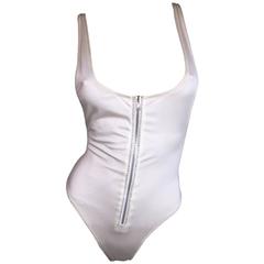 NWT 1996 Gianni Versace Ivory Crystal Zipper Swimsuit Bodysuit 3