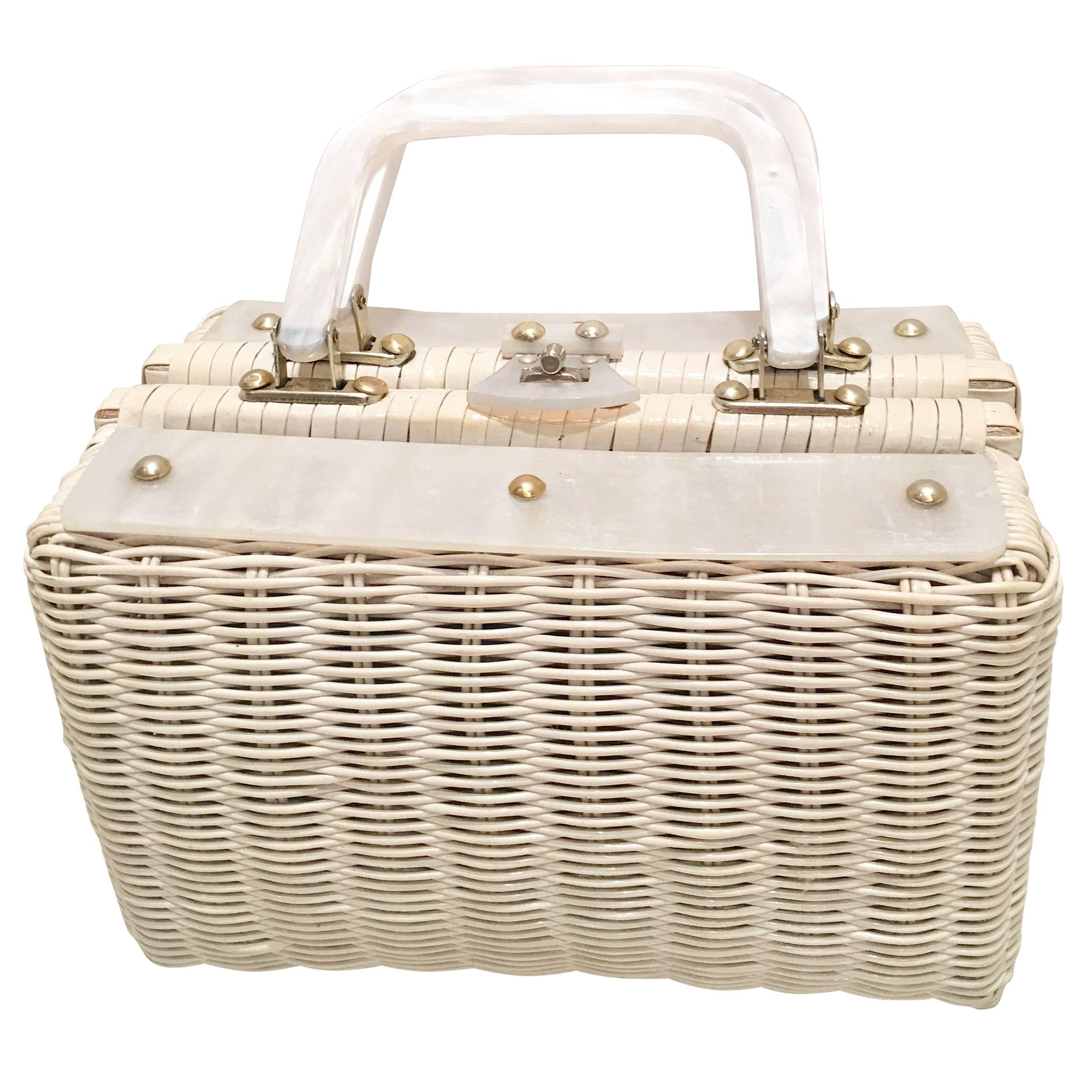 1960'S Wicker & Lucite Hong Kong Handbag