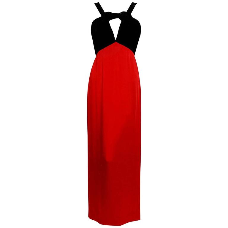 Documented Fall 1994 Yves Saint Laurent Silk Chiffon Off Shoulder Dress w Bold Red Rose Print