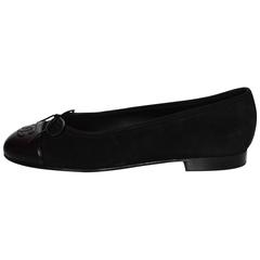 Chanel NEW IN BOX Black Suede Ballet Flats Sz 36.5 