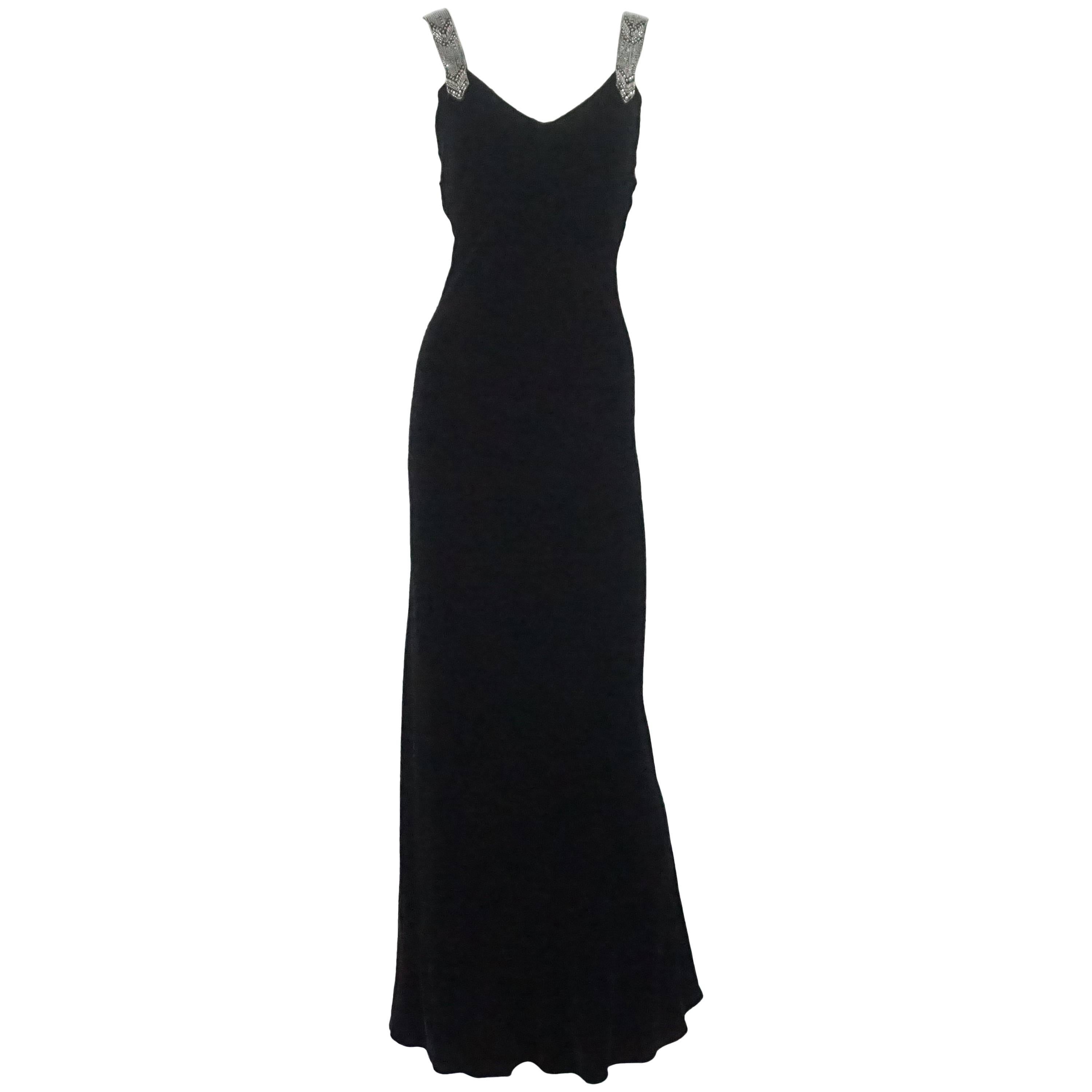 Ralph Lauren Collection Black Velvet Gown with Rhinestone Straps – 8 - 1990's 