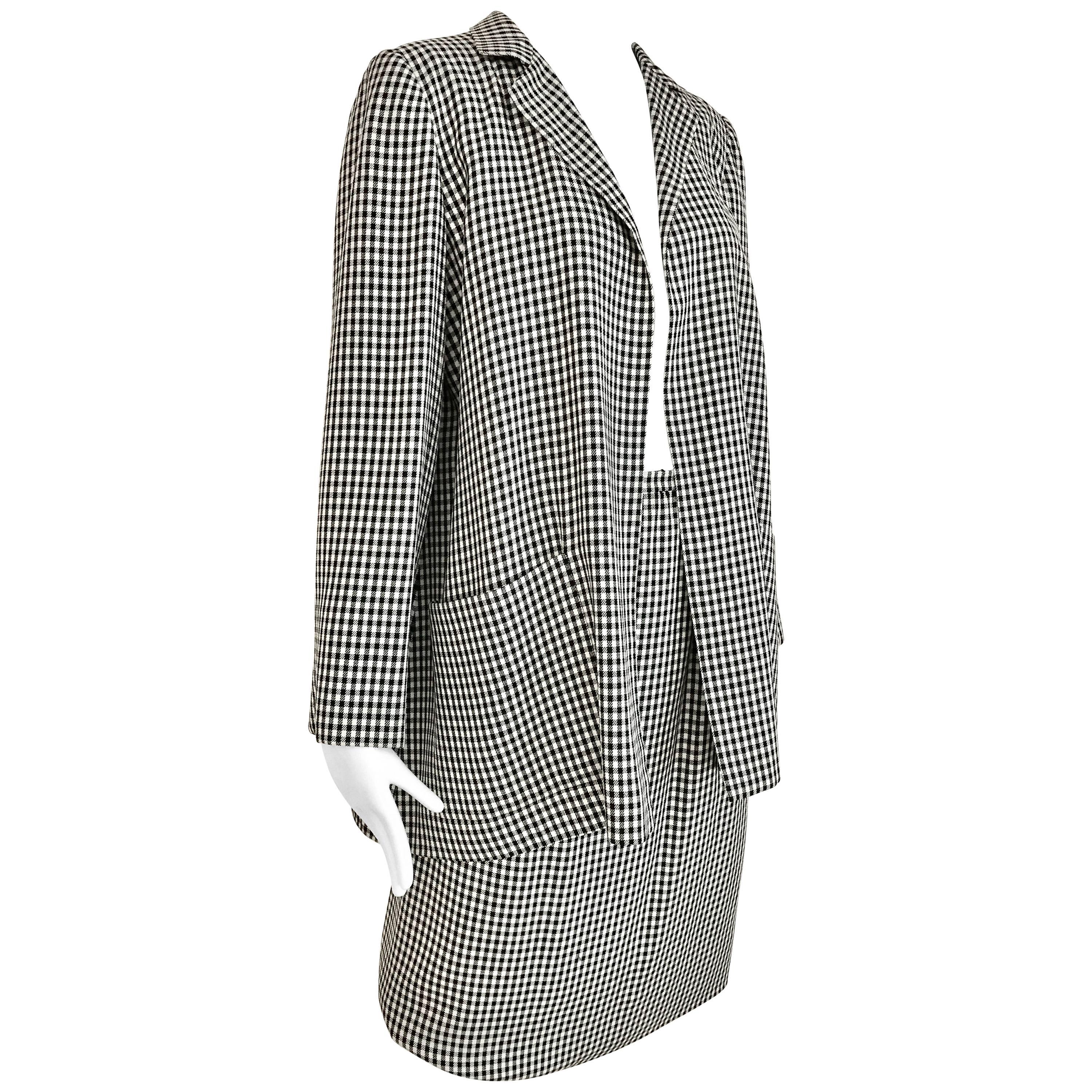 1970s Christian Dior Couture Black and White Checkered Jacket and skirt set