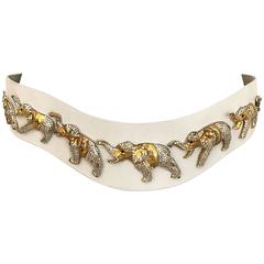 1980s White Crystal Elephant Wide Belt 12