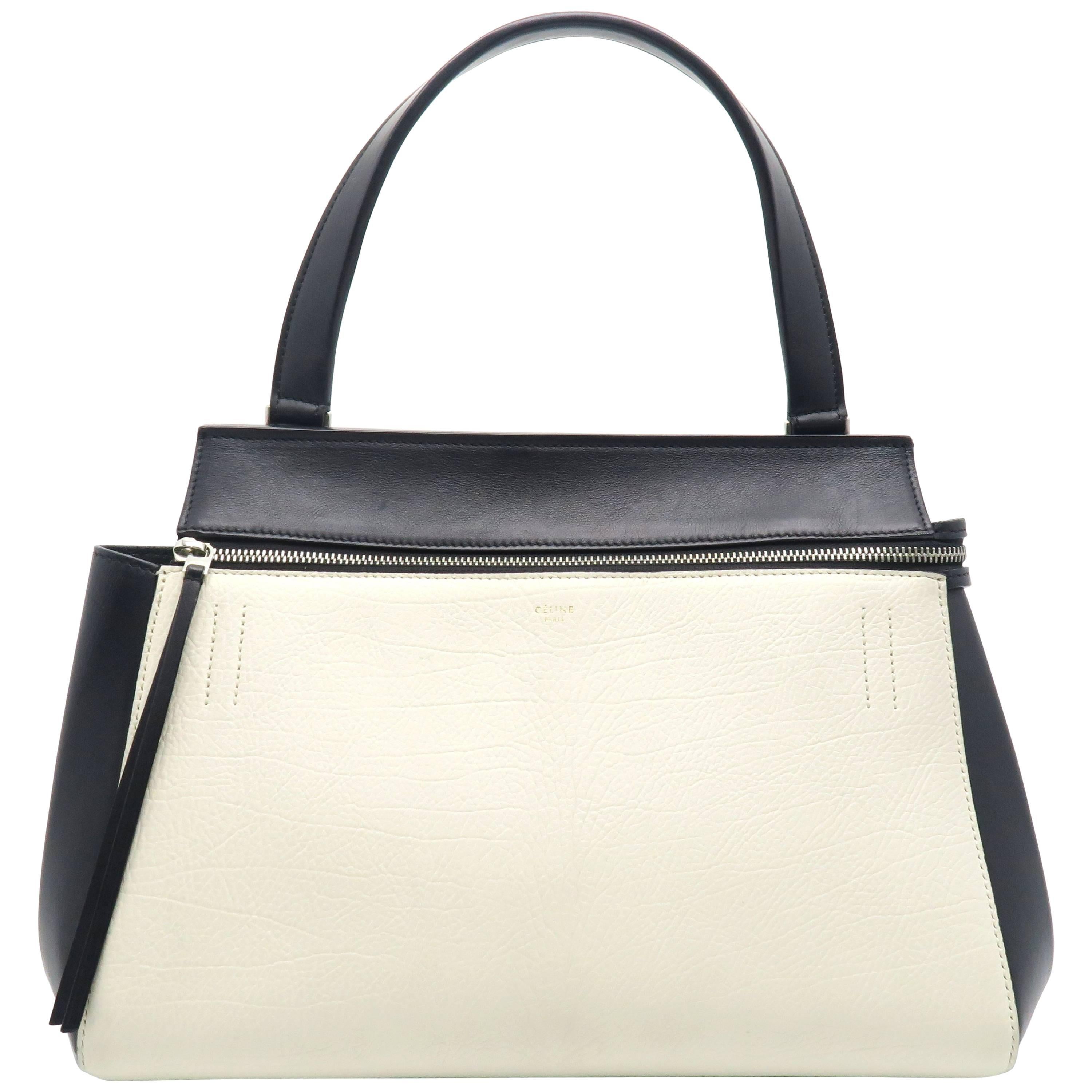 Celine Edge Black/White Calfskin Leather Shoulder Bag For Sale