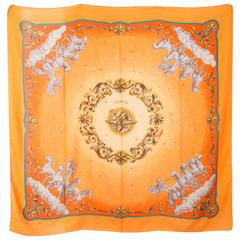 Large Hermes Orange Cosmos Cashmere Silk Shawl 55''X 55" 7