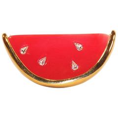 Summery Vintage Givenchy Watermelon Brooch With Rhinestone Seeds