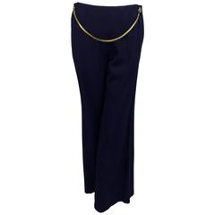 John Paul Gautier navy blue wide leg sailor trouser with snake chain half belt 6