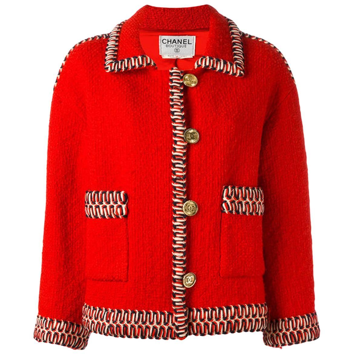 Chanel Red Wool Boucle Jacket