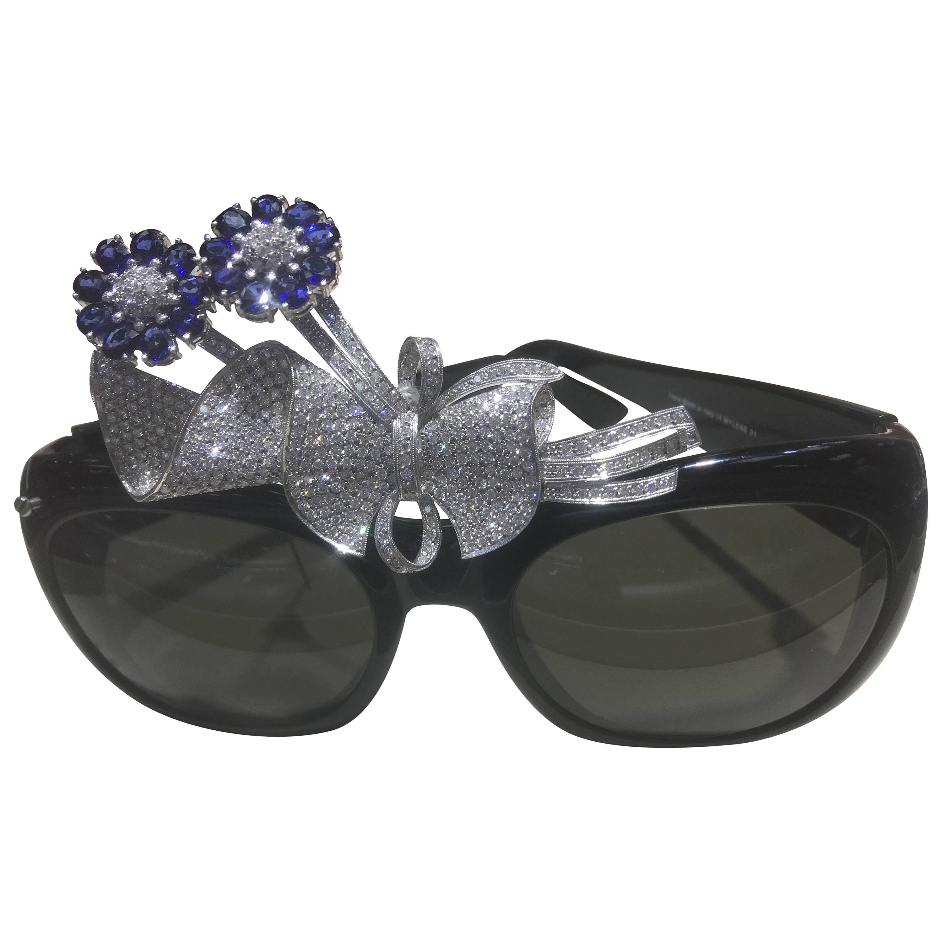 STACY ENGMAN ART ROYALTY - 6ct Diamond Kinetic Sapphire Sunglasses-Tiara For Sale