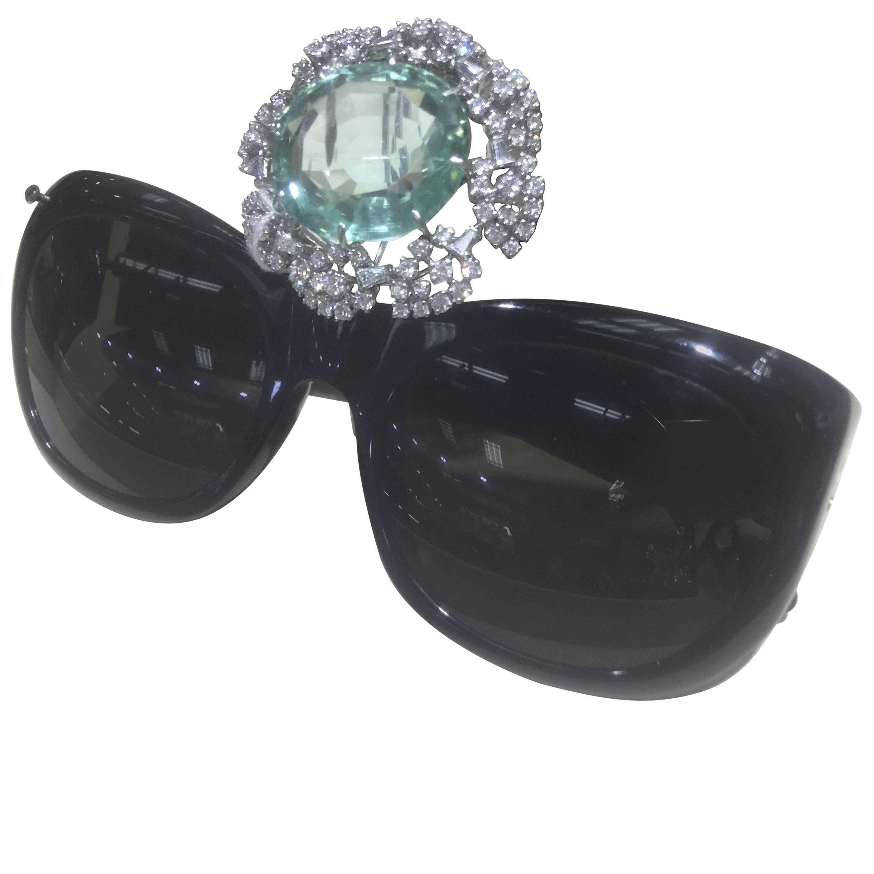 Stacy Engman ART ROYALTY 45ct Aqua with 4ct Diamond Sunglasses-Tiara in Platinum For Sale