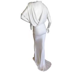 John Galliano Vintage Draped Back White Goddess Gown with Train