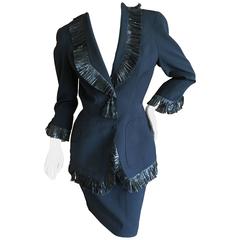Thierry Mugler Vintage 1980's Black Suit with Raffia Fringe Tassel and Trim 2